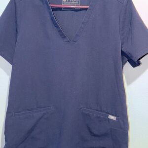 Figs Deep Blue V-Neck Scrub Top, Medium